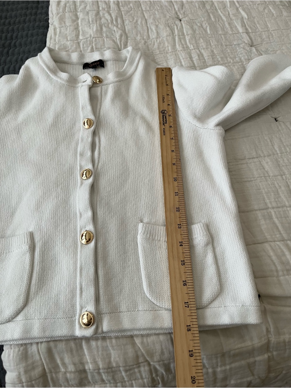 Quince 100% Organic Cotton Lady Jacket Sweater Ivory Medium Gold Buttons - Picture 11 of 12